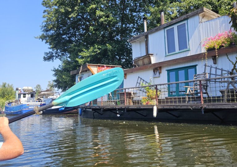 Hausboote an der kleinen Werft auf der Dove Elbe