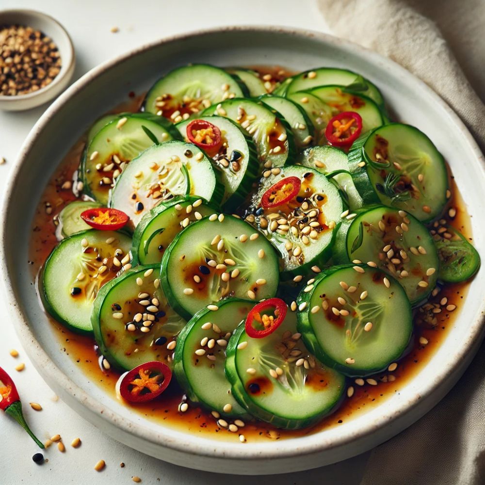 Frischer Gurkensalat mit einem Hauch von Schärfe